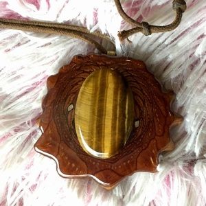Third Eye Pinecones Tigers Eye Pendant
